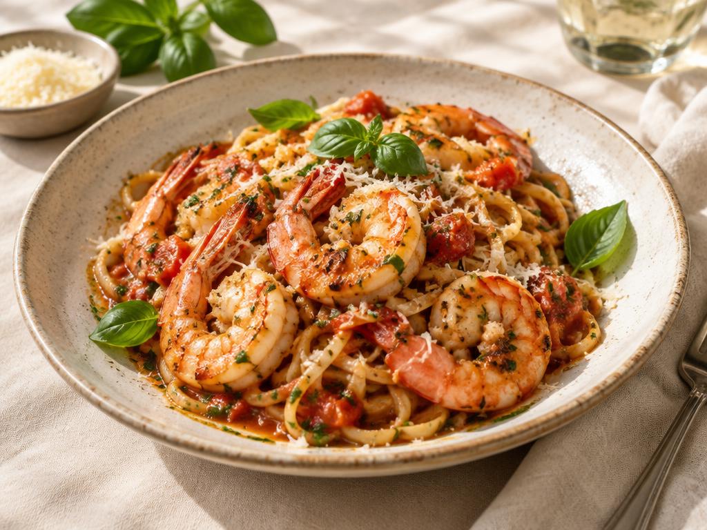 King prawns pasta in a tomato sauce